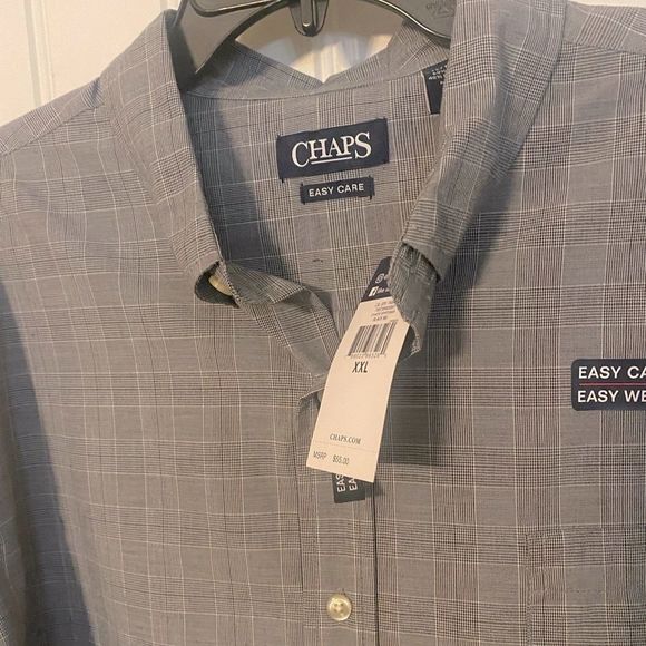 CHAPS Mens Mini Plaid Gray Black White Easy Care Button Down Long Slv Sz 2XL - Picture 3 of 16